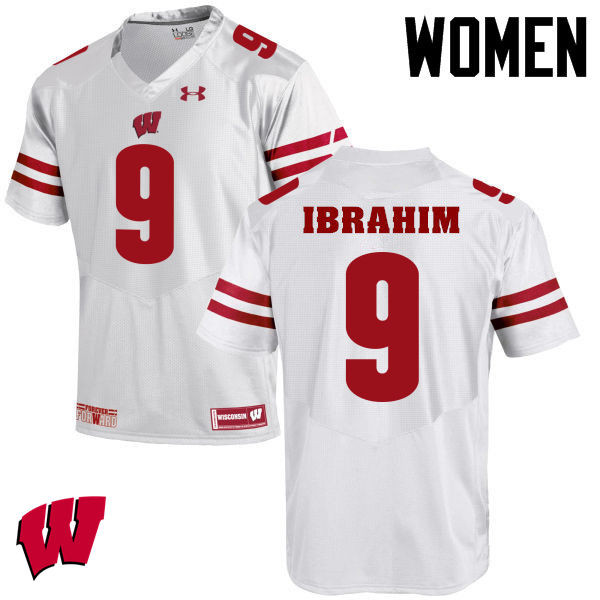 Women Winsconsin Badgers #9 Rachid Ibrahim College Football Jerseys-White
